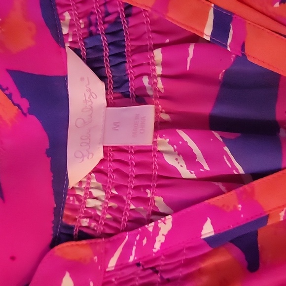 Lilly Pulitzer SMALL Elsa 100 % Silk Flamingo Print Top Blouse Pink Blue Comfy - Picture 2 of 2